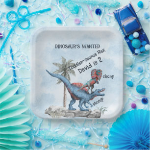 DINOSAUR'S WANTED 2 Year Old Birthday Paper Plate