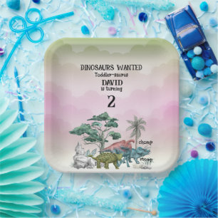 Dinosaurs Wanted Toddler 2nd. Birthday  Paper Plate