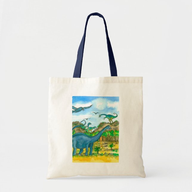 Dinosaurs Watercolor Illustration Tote Bag (Front)