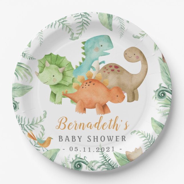 Dinosaurs Wild Baby Shower Paper Plate (Front)