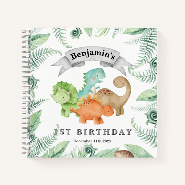 Dinosaurs Wild One 1st Birthday Guest Book (Front)