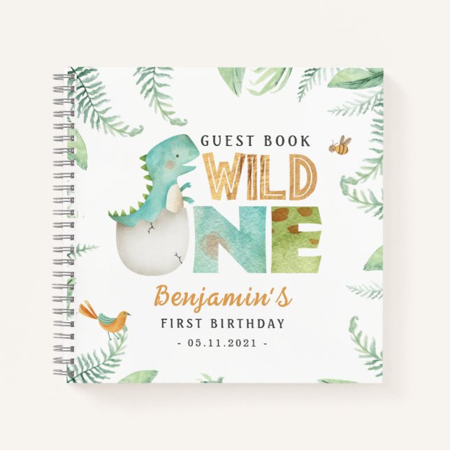 Dinosaurs Wild One 1st Birthday Guest Book (Front)