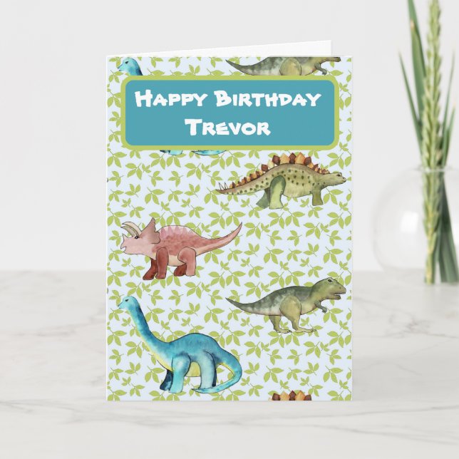 Dinosaurs Wish A Kid Happy Birthday Card (Front)