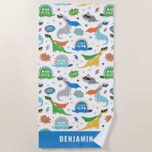 Dinosaurs with name in bright colours beach towel