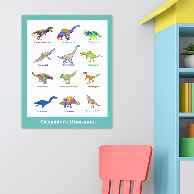 Dinosaurs with names colorful Educational Poster (Fun colorful dinosaurs with names custom educational poster)