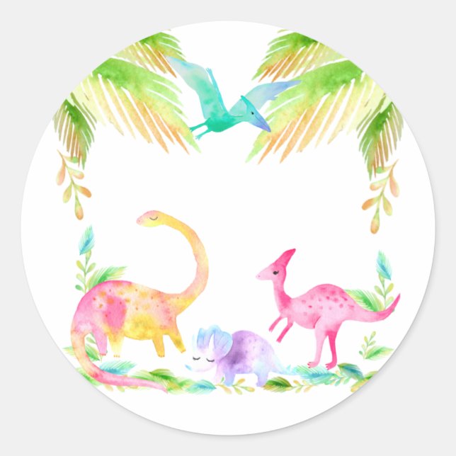 Dinosaurs with plants and trees classic round sticker (Front)