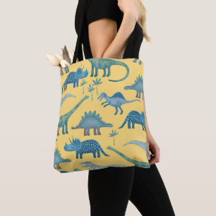Dinosaurs Yellow Background Tote Bag