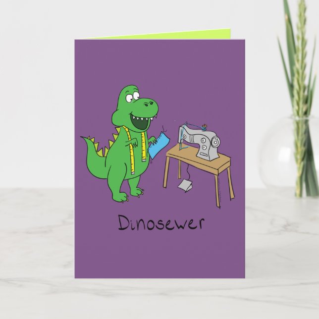 DinoSewer Sewing Dinosaur Funny Greeting Card (Front)
