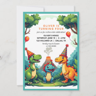 Dinosour Birthday Party Invitation Flat Card
