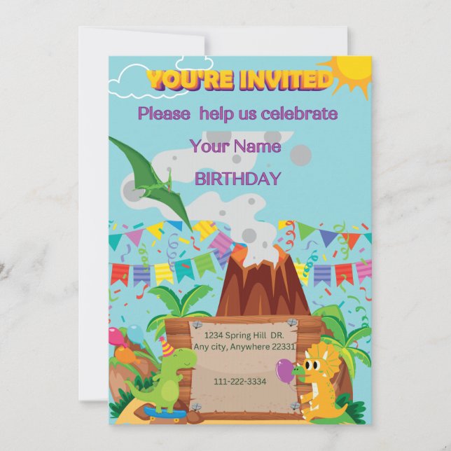 Dinosuar Volcano Boy Birthday Party  Invitation (Front)
