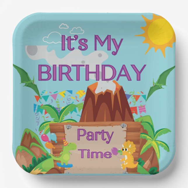Dinosuar Volcano Boy Birthday Party  Paper Plate (Front)