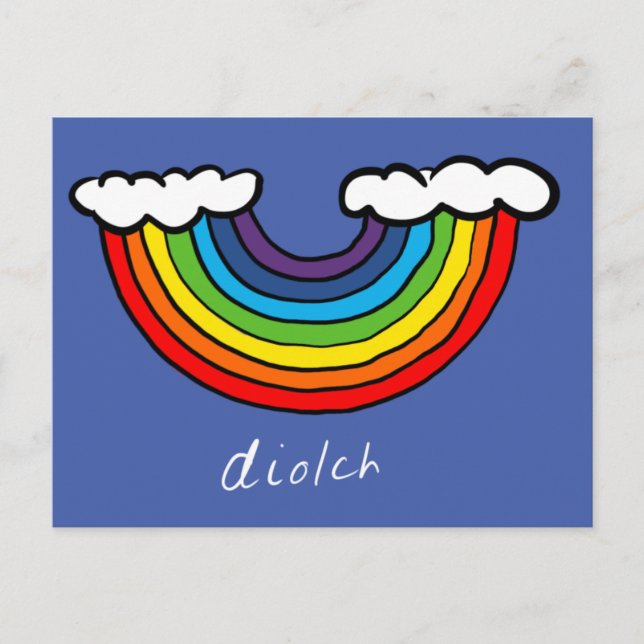 Diolch (Thank you in Welsh) card - Rainbow design (Front)