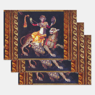 DIONYSOS WITH A SPEAR RIDING LEOPARD Greek Mosaic Wrapping Paper Sheet