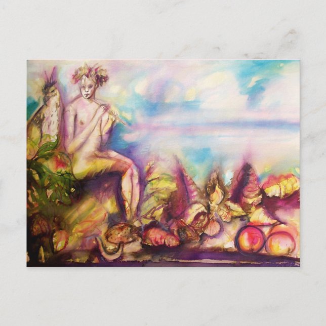 DIONYSUS ,Playing Flute with Sea shells and Fruits Postcard (Front)