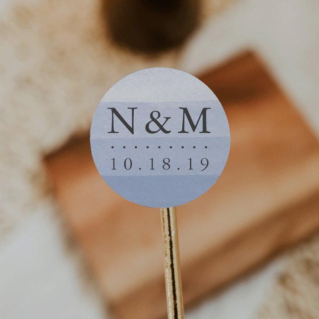 Dip Dye Watercolor Wedding Monogram Classic Round Sticker (Creator Uploaded)