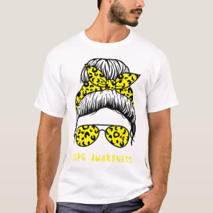 Dipg Awareness Messy Bun Hair Women Yellow Support T-Shirt