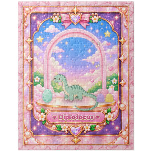 Diplodocus Dinosaur, Kawaii Art Jigsaw Puzzle
