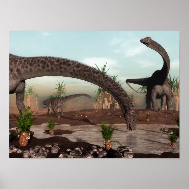 Diplodocus dinosaurs herd going to drink poster (Front)