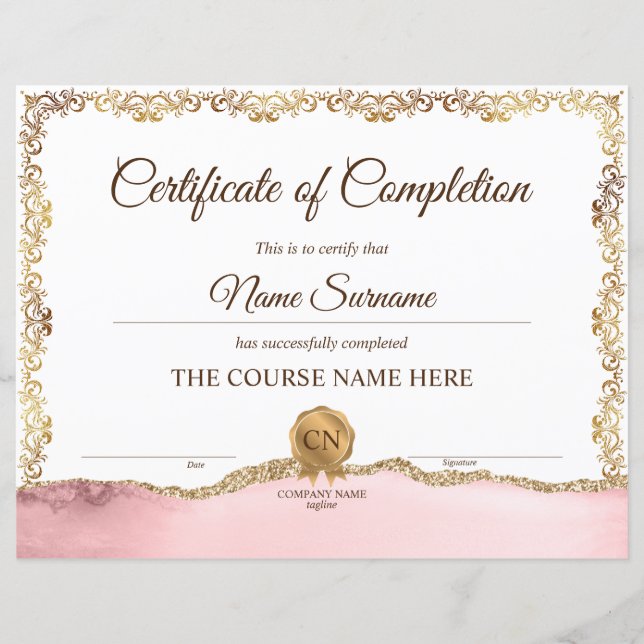 Diploma Certificate of Completion Award Course  (Front)