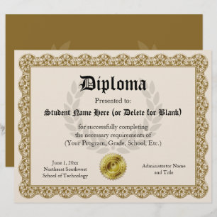 Diploma Certificate of Graduation Gold 8.5x11
