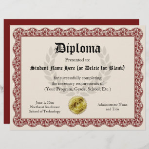 Diploma Certificate of Graduation Red 8.5x11