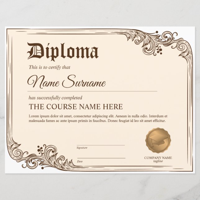 Diploma Certificate of Participation Award Course  (Front)