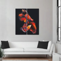 diptych of a betta fish swimming