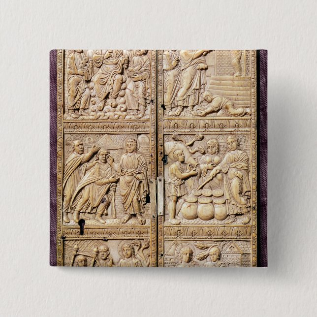 Diptych showing the Miracles of Christ 15 Cm Square Badge (Front)