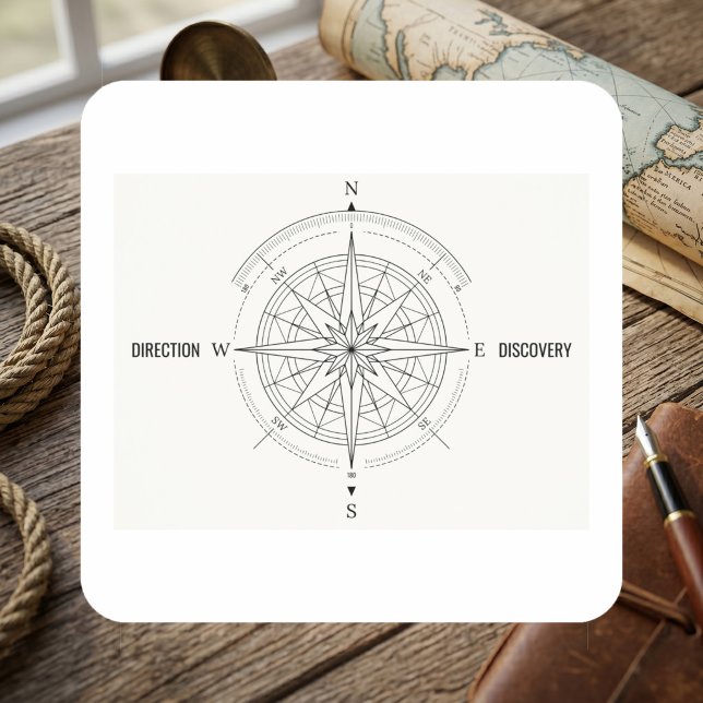 Direction Discovery Nautical Compass Rose  Square Sticker (Creator Uploaded)