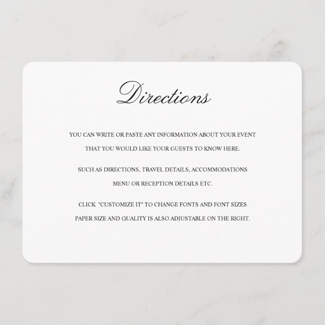 Directions Card with Map in Black & White (Front)