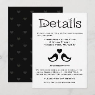 Directions / Details Black & White Lovebirds Heart Invitation