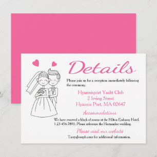 Directions / Details Pink Bride & Groom Wedding Invitation