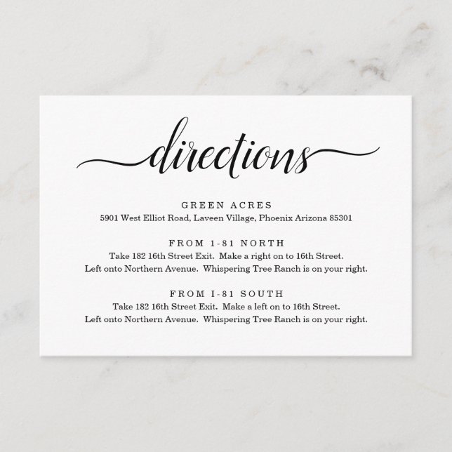 Directions Enclosure Card - Simple (Front)