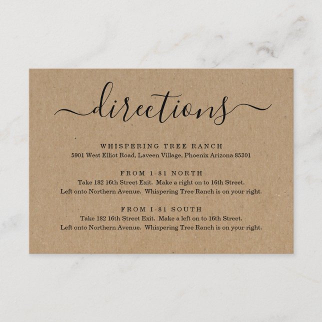 Directions Enclosure Card - Simple Kraft Paper (Front)