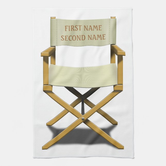 Directors chair design with your choice of name tea towel (Vertical)