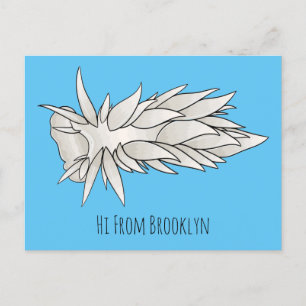 Dirona albolineata nudibranch cartoon illustration postcard