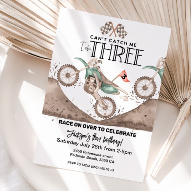 Dirt Bike 3rd birthday Invitation Can't catch me (Dirt bike birthday invitation, third birthday invite, 3rd birthday motocross invite)