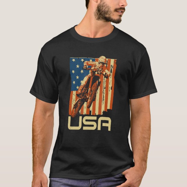 Dirt Bike 4th of July Motocross American Flag MX R T-Shirt (Front)