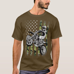 Dirt Bike American Camo Flag Motocross Dirtbike Bi T-Shirt