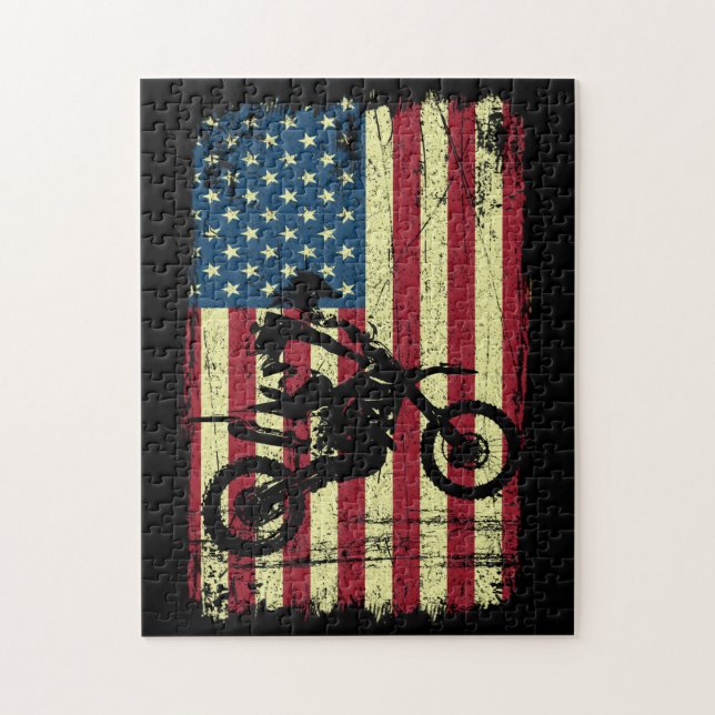 Dirt Bike American Flag 4th Jigsaw Puzzle (Vertical)
