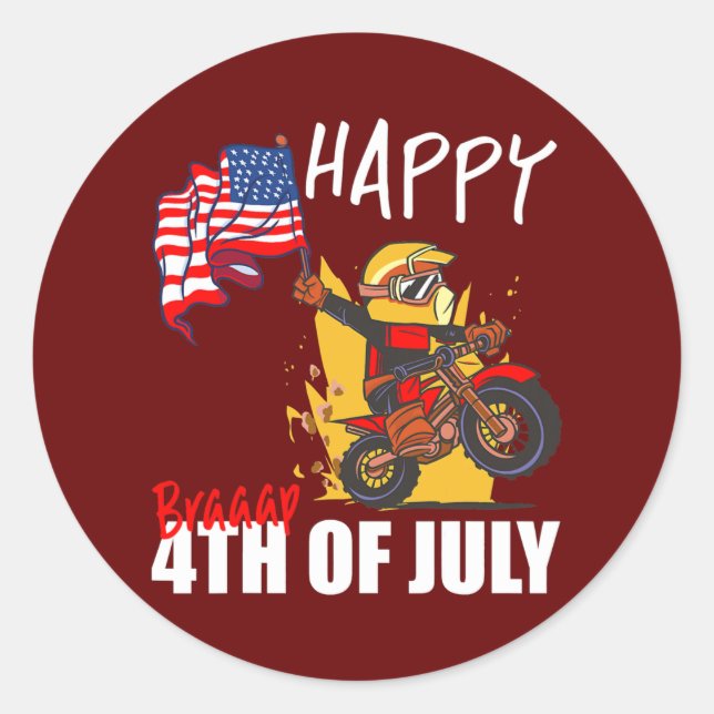 Dirt Bike American Flag 4th Of July USA Motocross Classic Round Sticker (Front)