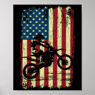 Dirt Bike American Flag 4th Poster