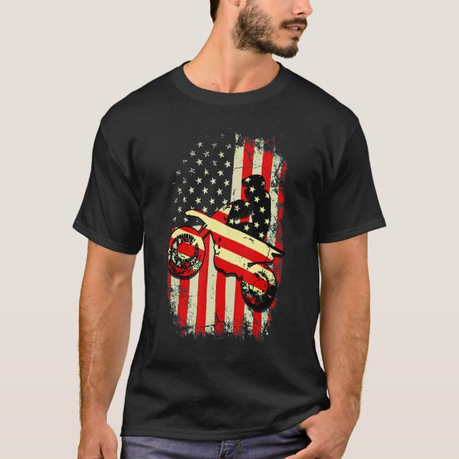 Dirt Bike American Flag Motocross Biker 4th Of Jul T-Shirt (Front)