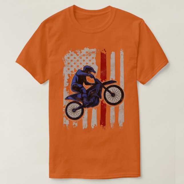 Dirt Bike American Flag Motocross Biker 4th of Jul T-Shirt (Design Front)