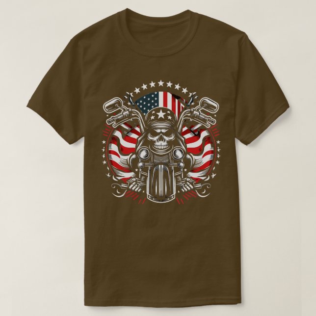 Dirt Bike American Flag Motocross Biker 4th of Jul T-Shirt (Design Front)