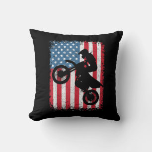 Dirt Bike American Flag Motocross Biker Men Boys V Cushion