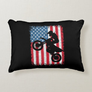 Dirt Bike American Flag Motocross Biker Men Boys V Decorative Cushion