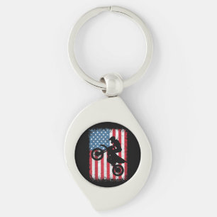 Dirt Bike American Flag Motocross Biker Men Boys V Key Ring