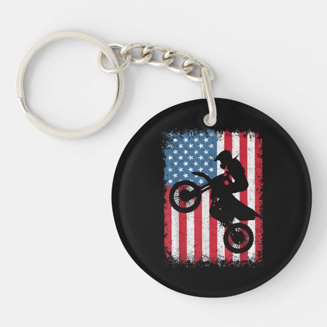 Dirt Bike American Flag Motocross Biker Men Boys V Key Ring (Front)