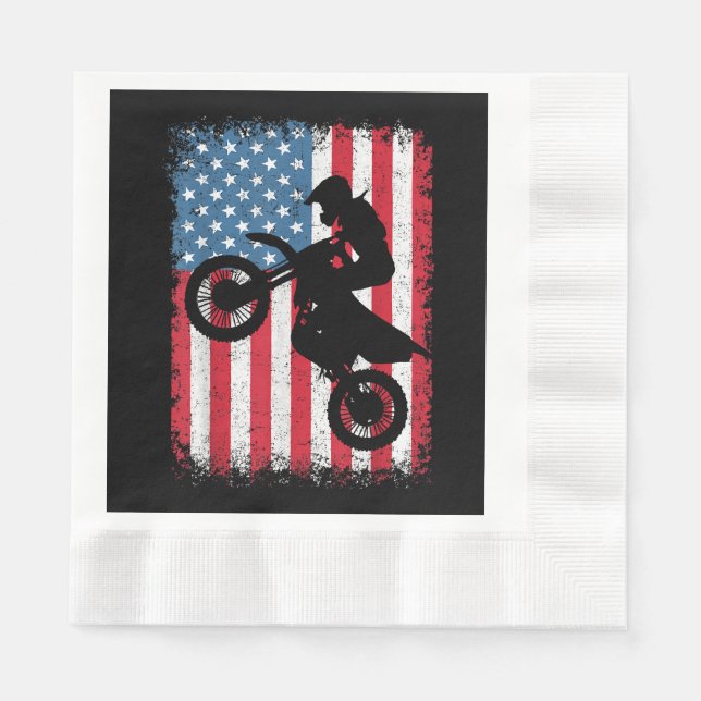 Dirt Bike American Flag Motocross Biker Men Boys V Napkin (Front)